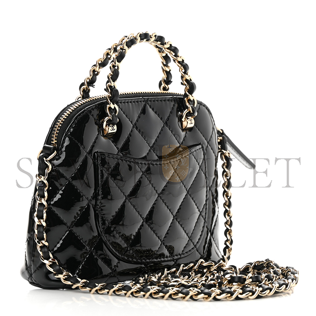 Ch*el master patent calfskin quilted shiny coco clutch with chain black (16*11*5.5cm)